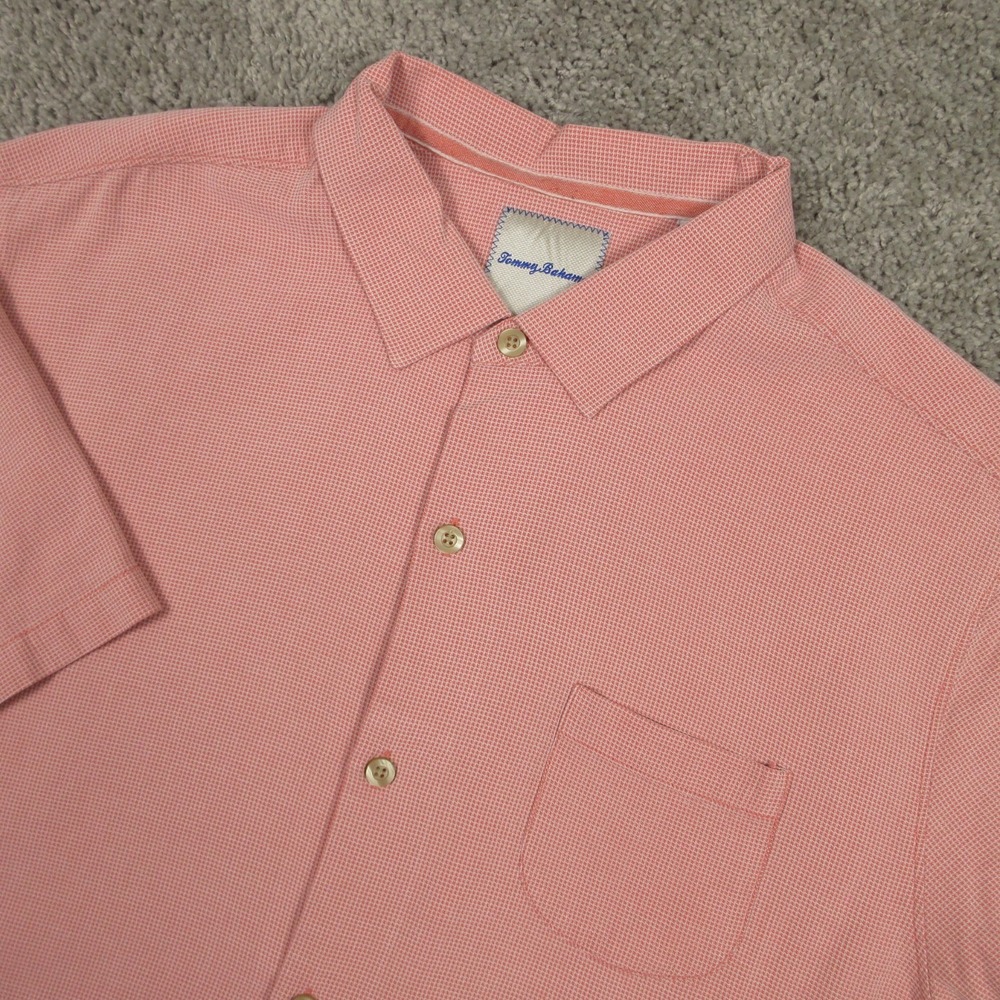 Tommy Bahama Shirt Mens XL Pink Solid‎ Pocket Beach Vacation Summer Button Silk